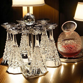 Fantasy light luxury rotating decanter wine glass set household high-end luxury tumbler ornaments crystal glass goblet ice diamond red wine glass 200ml 2 pieces