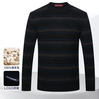 Bosssunwen 100% sheep wool spring recommended casual and versatile contrast jacquard line round neck men's cardigan black 2xl