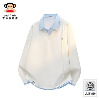 Big mouth monkey (paul frank) fake two-piece spliced lapel sweatshirt for men spring and autumn new american trendy brand loose contrasting color casual and versatile tops glacier white official authentic l recommended 125-145jin jin equals 0.5 kg