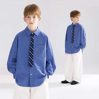 Mucmukn muke college freshman blue plaid tie design layered shirt for boys and girls 26 spring new style blue plaid 160 cm