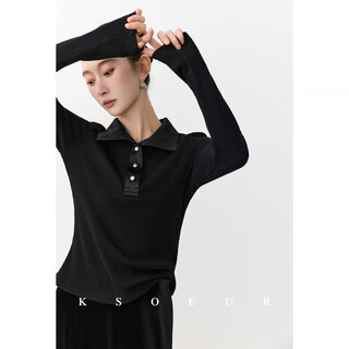 Ksoeur k sister hepburn small lapel pit acetate satin fashionable henry half placket bottoming sweater black s