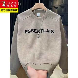 Woodpecker (tucano) men's high-end sweatshirt 2026 trendy letters retro style youthful temperament trendy print men's inner wear apricot gray regular xl recommended weight 135-145jin jin equals 0.5 kg