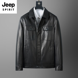 Jeep spirit first layer vegetable tanned goatskin leather jacket haining genuine leather men's leather jacket 2026 new autumn and winter middle-aged black l 170 103-117jin jin equals 0.5 kg