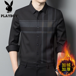 Playboy (playboy) camisa de manga larga para hombre cálida más terciopelo engrosamiento otoño e invierno nueva moda de negocios casual camisa a cuadros sin costuras sin planchar zg22803 negro xl recomendado 135-150 jin jin equivale a 0,5 kg