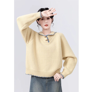 Nanmuxiong sweater women's horn button polo collar 2026 autumn and winter new style lapel loose soft waxy thickened bottoming knitted sweater top yellow one size 80-120jin jin is equal to 0.5 kg
