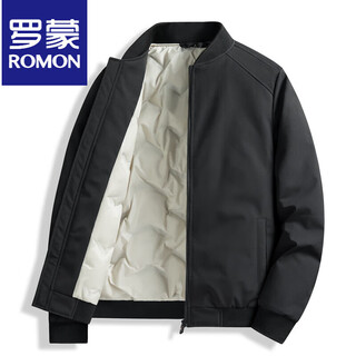 Romon men's down jacket autumn and winter thickened baseball jacket short loose winter clothes winter jacket black duck down m