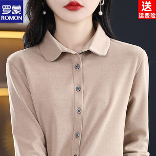 Romon's new french double-sided german velvet shirt for women in autumn and winter, thickened and warm design, inner base shirt, brushed and velvet, elegant camel l 105jin jin is equal to 0.5kg one 120jin jin is equal to 0.5kg
