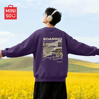 Miniso black sweatshirt men's high-end handsome trendy high street pullover spring men's hoodless jacket z purple m