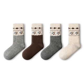 Pami fair isle socks women's autumn and winter 2025 new thickened warm mid-tube socks winter sleeping floor socks flower socks - pack of 4 pairs one-size-fits-all suitable for sizes 36-39