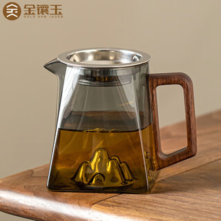 Gold inlaid jade glass fair cup, high borosilicate stainless steel tea filter electric ceramic stove, available wooden handle kung fu tea set accessories shanlan wooden handle glass fair cup