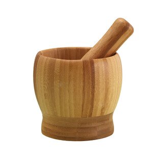 He jiagong traditional bamboo garlic masher, bamboo household manual mashing jar, mortar, old-fashioned garlic paste non-solid wood grinding artifact, natural bamboo garlic mashing jar - medium size without lid/comes with bamboo spoon