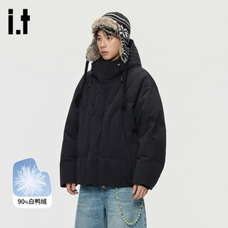 Ground zero shopping mall same style high filling capacity 90 white duck down couple style hooded down jacket black l