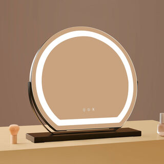 Desktop makeup mirror led with light fill light charging makeup table rotating dormitory smart girl heart ins style white diameter 40cm plug-in model