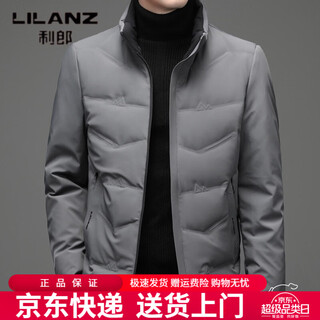 Lilanz 2026 Зимний новый пуховик мужской повседневный однотонный воротник-стойка белый утиный пух теплый пух мужская куртка среднего возраста серая m 170