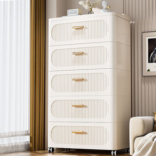 Fantasy drawer-type plastic storage box storage cabinet clothing organizer transparent gray storage cabinet big mac + three layers 70x37.5x70cm cream style 1 piece 5a environmentally friendly pp material