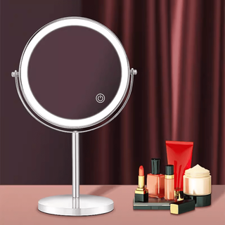 Smart makeup mirror rechargeable desktop double-sided led magnifying mirror with light folding desktop mirror makeup mirror beauty mirror 8 inches - chrome color - 5 times magnification - ordinary model_cannot be folded