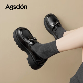 Augu shiden thick-soled loafers for women spring new style simple fashion heightening slim versatile casual commuting british style shoes p561167 black 40