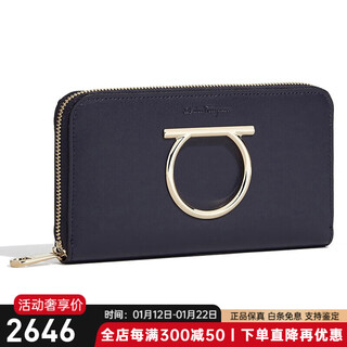 Ferragamo ferragamo women's fashionable leather long zipper wallet wallet dark blue