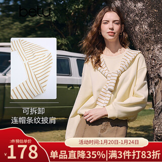 Betu women's 2026 spring new sweatshirt hooded striped shawl letter embroidered trendy top for women 2601t18 yellow xs