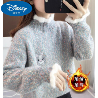 Disney soft waxy half-turtle collar chenille sweater for girls, autumn and winter 2026 new mink velvet outerwear sweater, flower purple, plus/thick velvet, 185 2xl