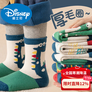 Disney children's socks autumn and winter thickened terry cotton mid-tube plus velvet cotton socks boys' warm baby fashion socks thick children's clothing y2261 dinosaur (thick terry) pack 5 pairs 1-3 years old (suitable for shoe sizes 14-19)