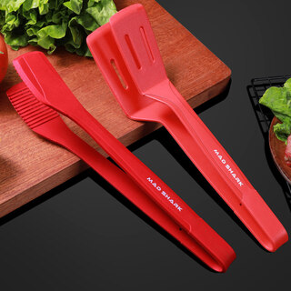 Crazy shark frying fish spatula clamp multi-function steak special high temperature resistant non-stick pan food food grade silicone clamp kitchen food grade (frying spatula clamp + food clamp) - red - value pack