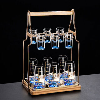Jieyunmao high-end blue mountain white cup set chinese-style household glass cup small cup light luxury dispenser creative 6 pots 6 cups wooden stand blue mountain dispenser 100ml + blue mountain cup