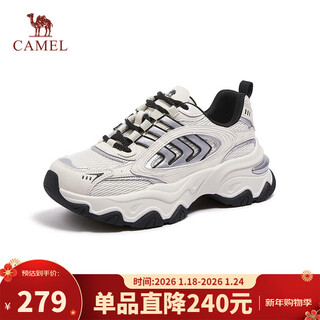 Camel dad shoes women's trendy fishbone casual shoes thick sole heightening sneakers l26s283158 white/black 37