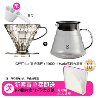 Filter cup v60 filter cup resin coffee hand-brewed filter cup sharing pot funnel smart cup coffee filter cup utensil black transparent basic set no. 02