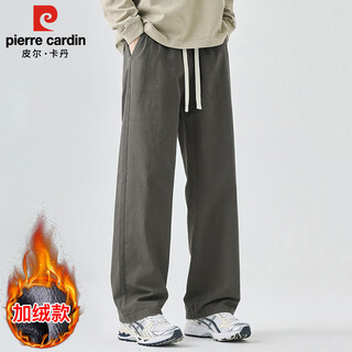 Pierre cardin casual pants men's autumn and winter velvet pure cotton overalls men's loose wide-leg long pants men's gray velvet 2xl