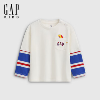 Gap (gap) boys 2026 spring new logo loose contrasting color fake two-piece long-sleeved t-shirt children's wear 862037