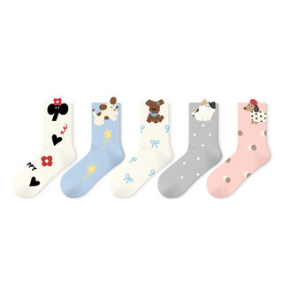 Pami socks women's mid-calf socks long ins trendy and cute women's socks new socks summer thin long socks cotton socks summer thin play diary mid-calf socks_-pack_new summer products_7 5 pairs one size fits all (36-39 yards)