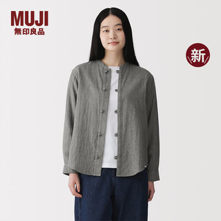 Muji women's kapok mixed double-layer yarn disc button shirt women's shirt jacket 26th spring new arrival bc2r7a6s gray stripe l (165/88a)