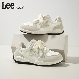 Lee kids children's sports shoes 2026 spring new lightweight soft sole leather breathable casual shoes girls fashion forrest gump shoes trendy gray rice 26