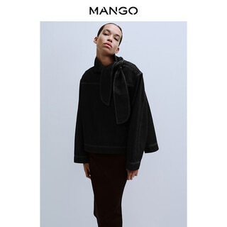 Mango women's single clothing 2026 spring new casual cotton tie collar denim shirt top black m