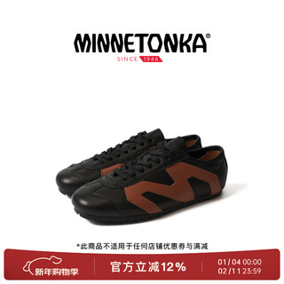 Mini thangka (minnetonka) women's shoes ms70 nappa moral training shoes retro thin-soled vegetable tanned cowhide sneakers lightweight trendy shoes 26 years new ms70601-blk black 35