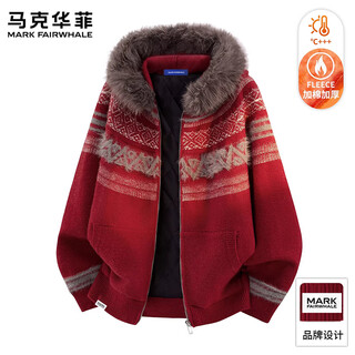 Mark fairwhale retro trendy casual hooded quilted sweater for men 2026 spring new loose comfortable trendy brand handsome top red autumn and winter new product m recommended 80-110jin jin equals 0.5 kg