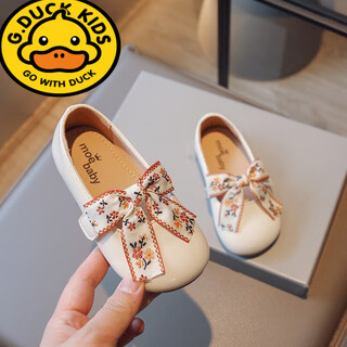 G.duck little yellow duck girls' leather shoes 2025 spring and autumn children's shoes little girls princess shoes soft sole bean shoes single shoes western style white 23 inner length 15cm