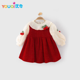 Youqi girls dress, winter dress, fashionable children's velvet princess dress, one-year-old baby girl dress, catch-week banquet, autumn and winter