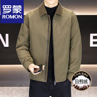 Romon men's lapel short down jacket 2025 winter new business casual lightweight warm winter jacket men olive green m 170/