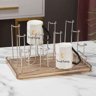 Pupan cup storage rack stainless steel cup rack tray upside down rack living room 8 cup rack drain rack 12 cup rack storage rack 12 position cup rack high and low (silver) + transparent tray