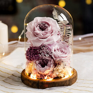 Yingtang immortal flower dried flower real flower rose gift box bouquet decoration for girls and friends for boudoir birthday. many flowers are lilac purple.