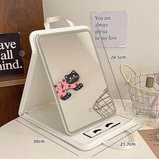 Led makeup mirror with light folding dressing high-definition desktop portable student dormitory home travel beauty small mirror pull chain white large size