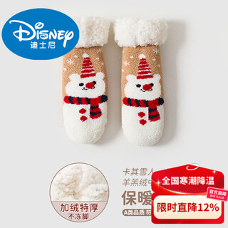 Disney baby socks winter thickened warm plus velvet toddler baby non-slip floor socks children's coral velvet autumn and winter cotton socks a style khaki 1 pair one size fits all s size suitable for 0-2 years old