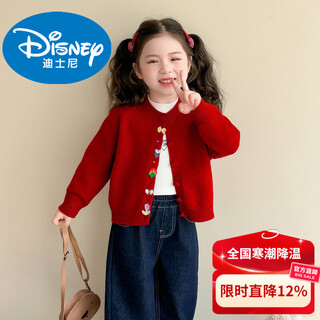 Disney year of the horse new year children's new year clothes cashmere sweater girls knitted cardigan jacket autumn and winter 2025 new style red 130 cm