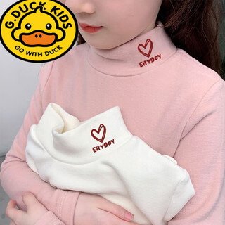 G.duck little yellow duck girls' bottoming shirt for autumn and winter for big girls with half turtle collar and western style german velvet warm top t-shirt pink + white 100 (recommended height 85-95cm)