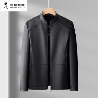Dancing wolves pu leather jacket men's 2024 spring and autumn short leather jacket casual slim thick temperament handsome jacket black l 175