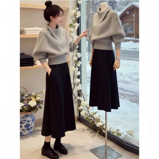 Lu wang lian xue korean style lapel sweater for women autumn and winter 2025 new style lazy style loose casual thickened knitted bottoming shirt top 549 gray 34 l