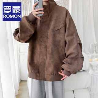 Romon american retro trendy brand maillard matte motorcycle pu leather jacket men's loose large size handsome tie-dye jacket brown l 110-130jin jin is equal to 0.5 kg