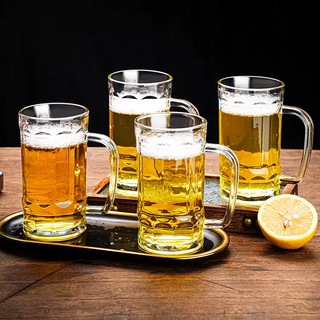 Yusenyi whole piece teahouse special teacup glass two-way water cup household beer cup with handle high-end teacup glass teacup thickened heat-resistant teacup 4 pieces